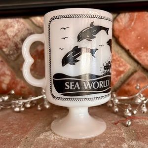 Vintage Sea World Milk Glass Pedestal Mug